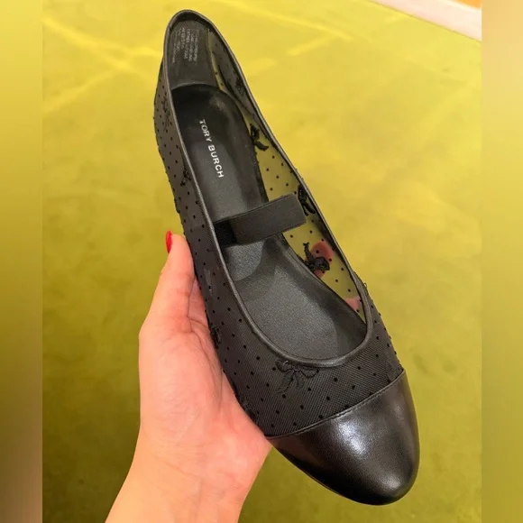 $325 Tory Burch Chelsea Mary Jane Ballet Black Mesh / Leather - Picture 2 of 8